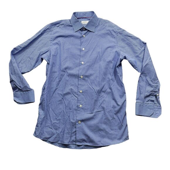 Eton 42 16 1/2 Contemporary Button Up 100% Cotton Blue Check - Picture 1 of 5